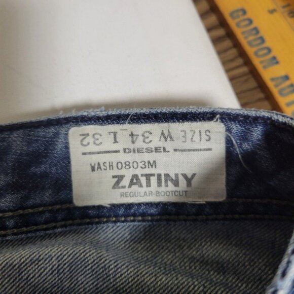 Diesel Zatiny Regular Bootcut Jeans 34x32 Fits 36x34 Distress Button Fly 0803M - Picture 4 of 10
